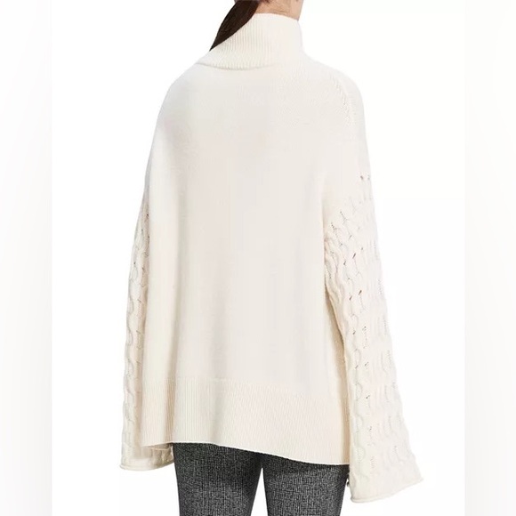 NWT Theory Cream Cable-Sleeve 100% Cashmere Pullover Sweater Size Large Petite - Picture 3 of 15
